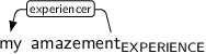 Dependency graph for sentence: my amazement. Token amazement is labeled EXPERIENCE and has an edge labeled experiencer to token my.