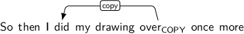 Dependency graph for sentence: So then I did my drawing over once more. Token over is labeled COPY and has an edge labeled copy to token did.