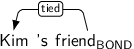 Dependency graph for sentence: Kim 's friend. Token friend is labeled BOND and has an edge labeled tied to token Kim.